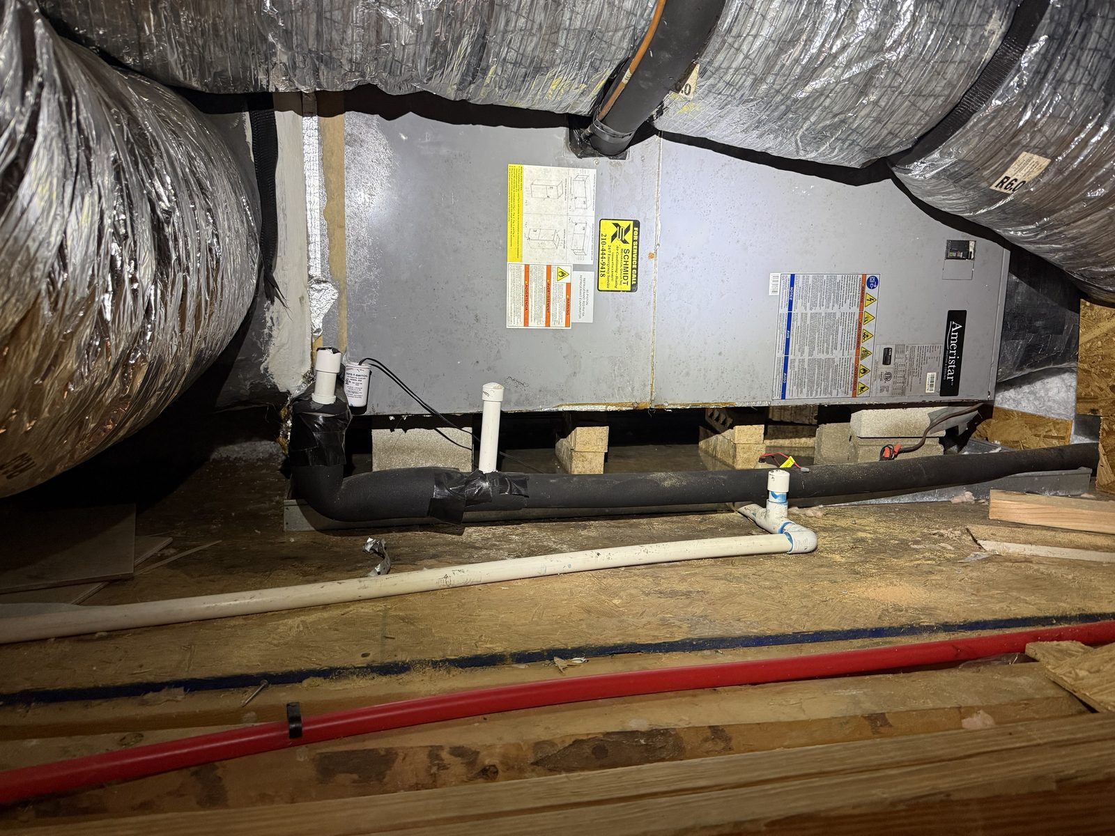New heating system installation in attic